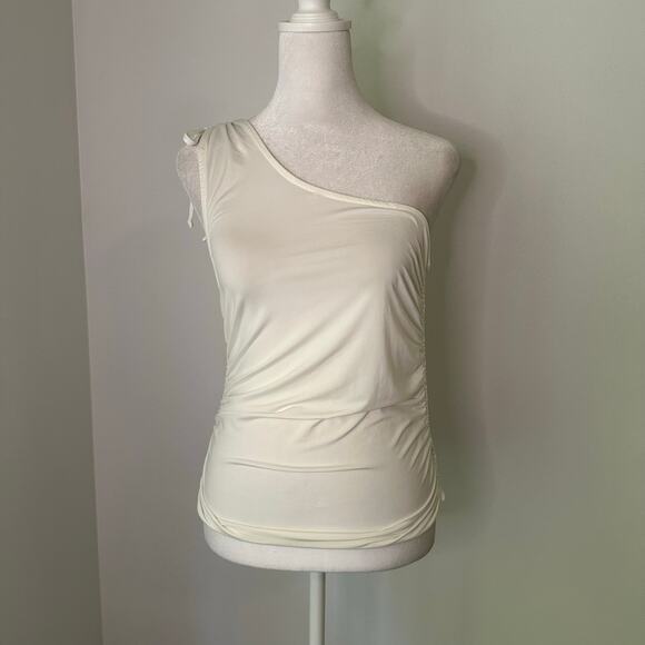 Free People Intimately white one-shoulder ruched tank top size M - Picture 2 of 11